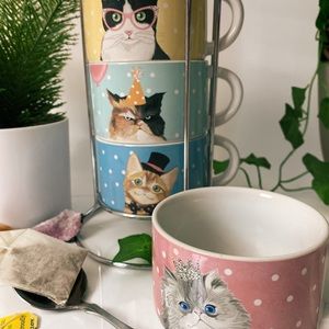 Pier 1 Cat Coffee & Tea Ceramic Mug Set